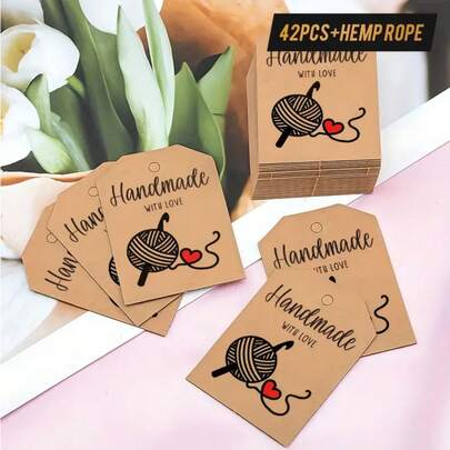 42 st presentetiketter i kraftpapper med naturligt jutesnöre, lättskrivna | Perfekt för juldekorationer | Presentinslagning | Festgåvor och hantverk | Till jul | Födelsedagar | Bröllop och inflyttningsfester