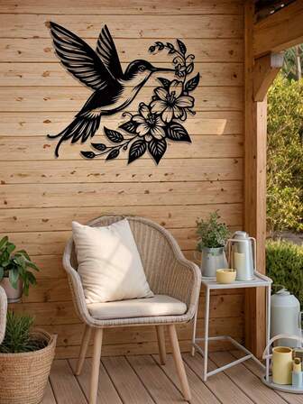 1 pieza Decoración de pared de metal con colibrí y flores, letrero de metal, mural, adecuado para decoración del hogar, decoración de jardín, decoración de habitación, decoración de pared, decoración exterior, estilo rústico, granja, jardín, porche, sala de estar, dormitorio, comedor, decoración de pared, Halloween/Acción de Gracias/Navidad, opción de regalo ideal, decoración de pájaros