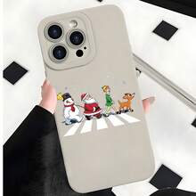 2026 nueva funda de teléfono mate, funda de teléfono con diseño de personajes navideños cruzando la carretera para modelos de  17 y , protector de teléfono, funda de pareja, regalo para novio y novia, presente de vacaciones - Negro - Ver 3