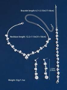 Elegant Crystal & Rhinestone Jewelry Set - Earrings, Necklace, Bracelet, Suitable For Women's Daily Wear, Weddings, Parties And Other Occasions - White - View 4