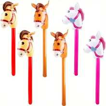 PVC Inflatable Horse Head Stick Party Toy, Cartoon Animal Head Long Stick Stage Game Props, Children Photography Toy, Parent-Child Interactive Props