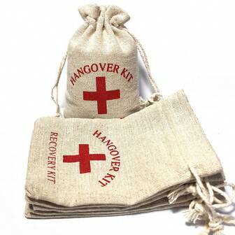 1/20/50 piezas Bolsas de arpillera para kit de resaca, bolsas de lona, bolsas de equipo de supervivencia de emergencia, bolsas para regalos de boda, bolsas de regalo de lino de la Cruz Roja, para suministros de despedida de soltero/soltera, Día de la Madre, Graduación, fiesta de recuperación, decoración, pequeño regalo creativo, accesorio festivo, suministros para fiesta de cumpleaños, regalo de cumpleaños, adorno de artesanía, decoración de boda