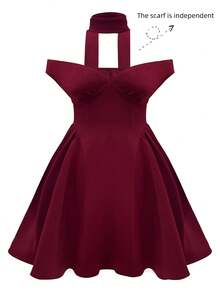 女士派对活动鸡尾酒迷你连衣裙，配有可拆卸围巾，性感细肩带 V 领褶饰荷叶边连衣裙