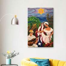 Framed Puerto Rican Culture Canvas Wall Art Poster, Waterproof Soft Canvas Material, Vintage Style Print, Festive Artwork For Home Decor, Living Room, Bedroom, Office, Cafe - 彩色 - 查看 4