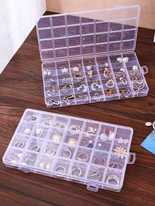 1pc 28-Slot Transparent Jewelry Box, 10-Slot Jewelry Organizer, Multi-Purpose Clear Plastic Storage Box For Earrings, Rings, Jewelry, Nail Art Tools And Accessories. Ideal Gift For Women, Suitable For Travel, Back To School, Christmas, Halloween, Room Decor - Transparent - View 3