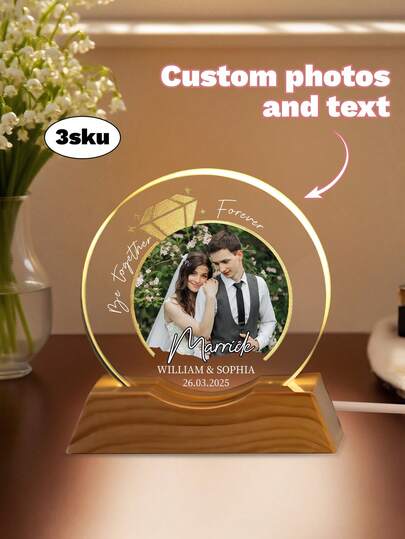 Custom Personalized Wedding Gift Acrylic Night Light, Boho LED Light, Customize Photos And Text,Anniversary Gift For Couples, Custom Couple Night Light,Valentine's Day Gift, Couple Gift,Unforgettable Gratitude Gift For Celebrating Special Days,Personalized Weddings And Romantic Occasions Gifts