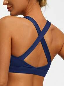 Soyun Women's Reversible Criss-Cross Back Sports Bra, Removable, Suitable For Yoga And Outdoor Activities - Royal Blue - View 7
