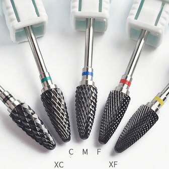 5件套黑色陶瓷指甲钻头（3/32英寸）及专业指甲清洁抛光头，用于去除老茧和死皮