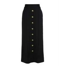 Falda negra elegante de longitud hasta la rodilla con bolsillos, botones y cremallera, adecuada para exteriores, vacaciones, oficina, lavable a máquina - Negro - Ver 4