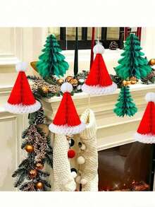 1 قطعة - قبعة عسل الميلاد، زينة شجرة الميلاد المجوفة معلقة، خلفية ديكور الميلاد، قبعة عسل حمراء وبيضاء، زينة شجرة الميلاد الخضراء الداكنة المجوفة معلقة، زينة الميلاد المعلقة للمنزل والمكتب