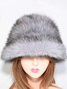 1pc Faux Fox Fur Bucket Hat, Faux Mink Fur Thick & Versatile Luxury Gift Cap