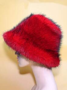 1 pièce Chapeau seau en fausse fourrure de renard, casquette cadeau de haute qualité en fausse fourrure d'hermine épaisse et - Acajou - Voir 4