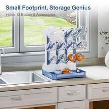 Baby Bottle Drying Rack Saves Space, Large Vertical Baby Bottle Storage Box And Drying Rack, Can Hold 12 8-Ounce Bottles And Baby Accessories, Breast Pump Parts, Pacifiers, Or Brush Rack - Blue - View 4