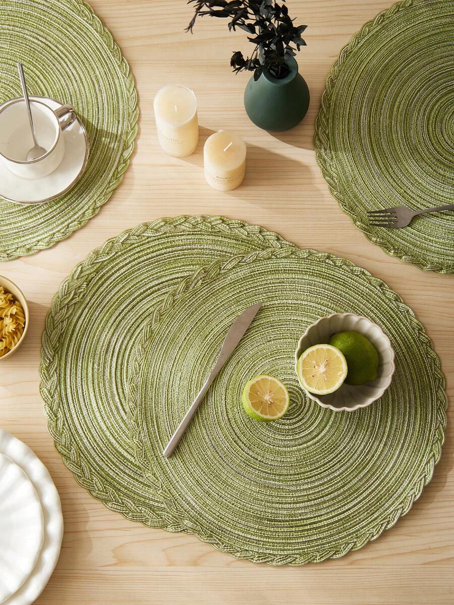 4/6pcs Multicolor Ombre Floral Edged Polyester Placemats, Easy To Clean - Green - View 1