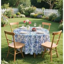 2 Pack Blue Floral Tablecloth Disposable Blue And White Floral Table Cloth 84 X 84 Round Plastic Table Cover For Birthday Wedding Picnic Camping Vintage Flower Tablecloth Perfect For Outdoor Events Indoor Celebrations And Casual Gatherings With Durable Water-Resistant Material And Elegant Design - Khăn trải bàn tròn họa tiết hoa xanh - Xem 7
