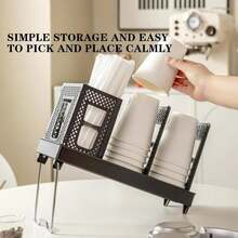 Villelei Coffee Mug Holder Cup &Amp; Straw Organizer With Stand, 6 Dispensers For Coffee Station, Bar, Office, Home, Restaurant, Lounge, Countertop - 白色 - 查看 2