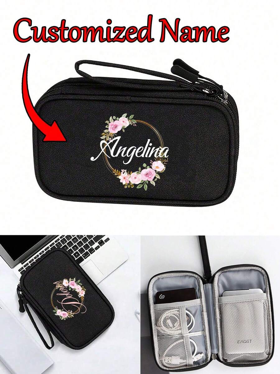 1pc Customized Name Electronic Storage Bag, Waterproof Travel Storage Bag, Portable Travel U Disk Hard Disk Headphone Storage Bag, Multi-Functional Electronic Accessories Storage Bag, Daily Use, School, Work Or Travel Use, Waterproof, Easy To Clean, Picnicking, Going Out, Traveling, Birthday Gift, Teacher'S Gift, Christmas Gift﻿ - Multicolor - View 1