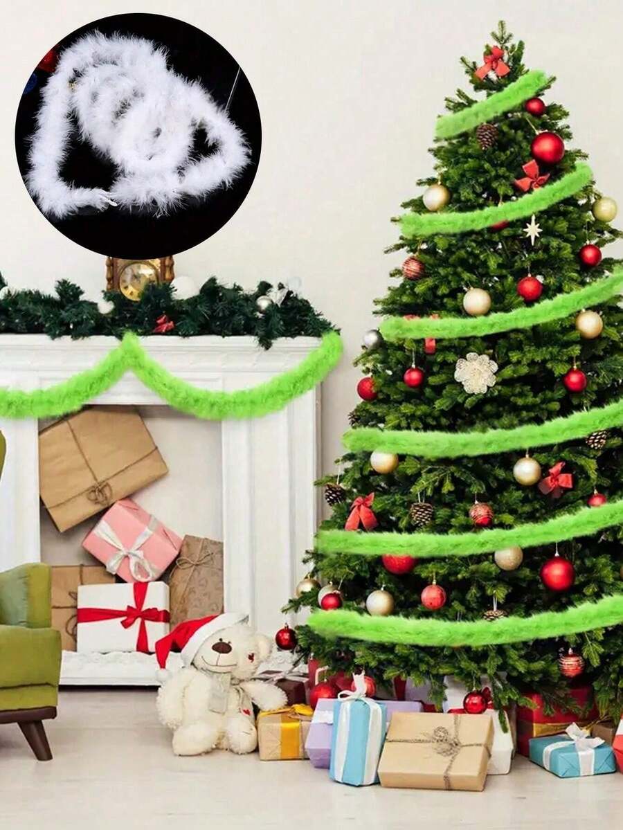 3/1 pieza(s) Verde/Blanco/Rosa/Rojo Guirnalda de piel artificial de 200cm/2m, decoración navideña, decoración de hogar de piel sintética, decoraciones navideñas, adecuado para decorar el árbol de Navidad, decoración del hogar, manualidades decorativas