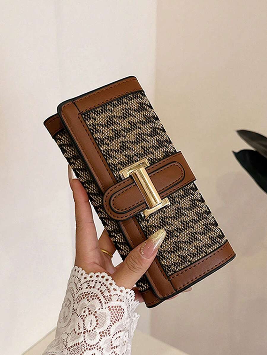 Brown Houndstooth Long Wallet With Flap Classic Retro Tri-Fold Wallet Fashion Clutch Wallet With Card Slots Anti-Theft Credit Card Holder Large Capacity Handbag For Women Wallet Purse Wallet Money Wallet - Brown - View 1