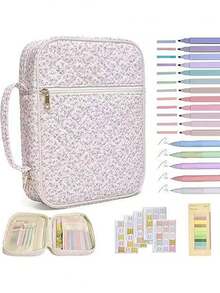 1个大号圣经套，女士书套，绗缝圣经袋，宽敞便携防尘书套，花卉图案圣经收纳袋，带提手绗缝收纳袋，书籍保护套，家居收纳袋，带拉链口袋和提手，圣经学习用品，教师礼物，返校礼物，女孩可爱生日礼物（仅含书套） - 彩色 - 查看 9