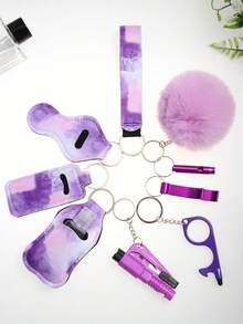 Self Defense Keychain -9-In-1 Tactical Key Ring Set With No-Touch Keychain, Glass Breaker & Survival Whistle For Women Men, Emergency Protection For Jogging, Night Walking, Travel, Lipstick Holder, Hand Sanitizer Bottle Cover. - Multicolor - View 8