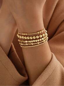 5件套不对称亚克力串珠手链，时尚优雅女士手链，适合日常佩戴，礼品之选。 - 金黃色 - 查看 6