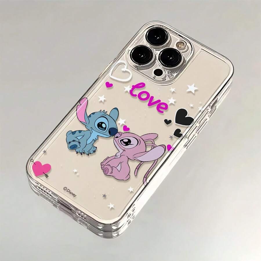 Miniso Disney Lilo & Stitch Phone Case, "Love" Themed Design With Stitch & Angel In Romantic Pose For IPhone 17/17 Pro/17 Pro Max/17 Air/16/15/14/13/12/11/X Series,Iphone 17 Pro Max Case,Iphone 17 Pro Case,Iphone 17 Case,Stocking Stuffers,The Girlfriend,The Chosen,Early Fall Fashion - 透明的 - 查看 1