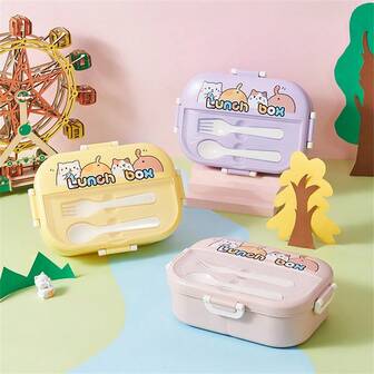 1 bentobox, bärbar matlåda med tre pack, porslin och lock, återanvändbar matförvaringsbehållare för studenter, resenärer och kontorsanställda, storlek 8,6*6,1*2,9 tum, kökstillbehör