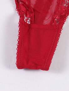 花卉蕾丝吊袜带内衣套装 - 紅色 - 查看 6