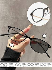 1副Y2K风格矩形镜框变色眼镜，女士小框（镜框宽度=134mm），原宿风时尚眼镜，日常佩戴，带眼镜盒 - 無色 - 查看 12