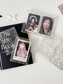 1pc Teenage Girl Wavy Transparent Desktop Acrylic Stand, 3-Inch Student Idol Card Display Magnetic Easel Photo Frame