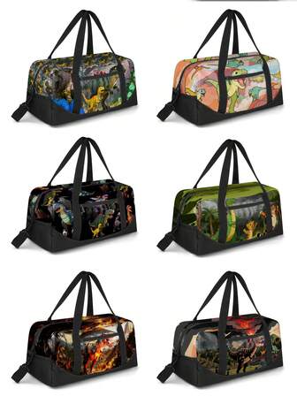 Boys' Dinosaur Print Travel Bag - Multi-Functional Large Capacity Gym/Dance Bag For Kids, Lightweight Durable School/Party Pajama Organizer