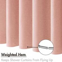 1pc Thick Waterproof Shower Curtain, Pink Faux Linen Shower Curtain With Metal Hooks - Thick, Quick Dry Fabric For Bathroom Privacy And Decor - Watermelon Pink - View 5