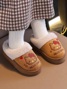 Hello Kitty Kids Girls' Fashion Warm Plush KT Cat Slippers, Comfortable Fluffy House Slippers For Autumn/Winter - Khaki - View 4