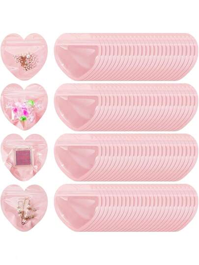 1个/100个装可重复使用心形首饰包装袋，透明密封可爱零食袋。适用于存放首饰、饰品、工艺品、小玩具、电线、糖果、饼干、小型派对礼品和装饰品。