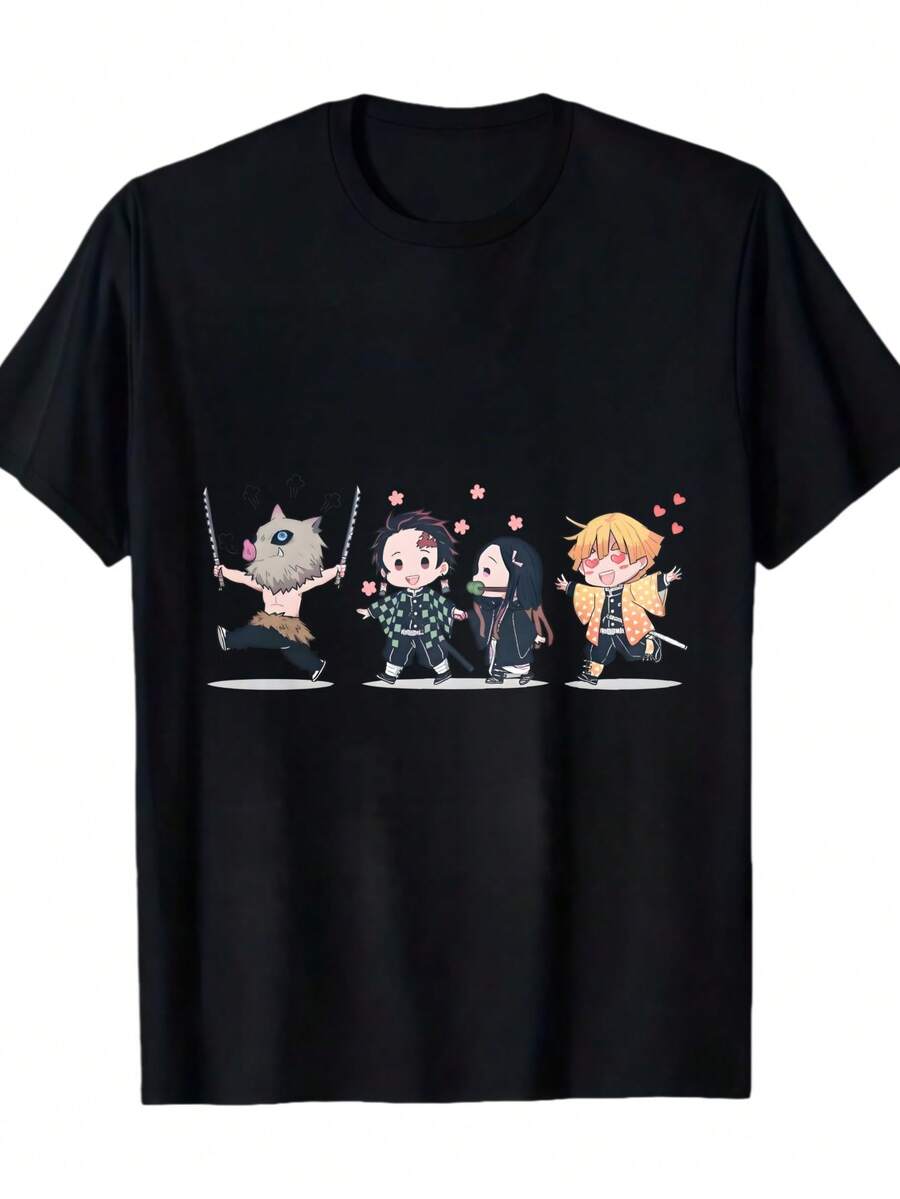 A Casual Printed Round Neck Pullover Short Sleeved T-Shirt Nezuko Kid Slayers Anime Manga Demon Ladies' Crewneck T-Shirt T-Shirts Bring Joy And Happiness To Every Child - 黑色10 - 查看 1