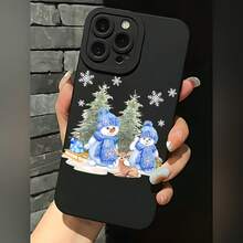 2026 nueva funda de teléfono mate, funda de teléfono con escena de invierno de muñeco de nieve con impresión de árboles y ciervos para iPhone 17 14 13 12 11 Pro Max y  Galaxy S23 S22 S21 S20 funda protectora regalo de pareja para novio novia regalo de vacaciones - Blanco antiguo - Ver 3
