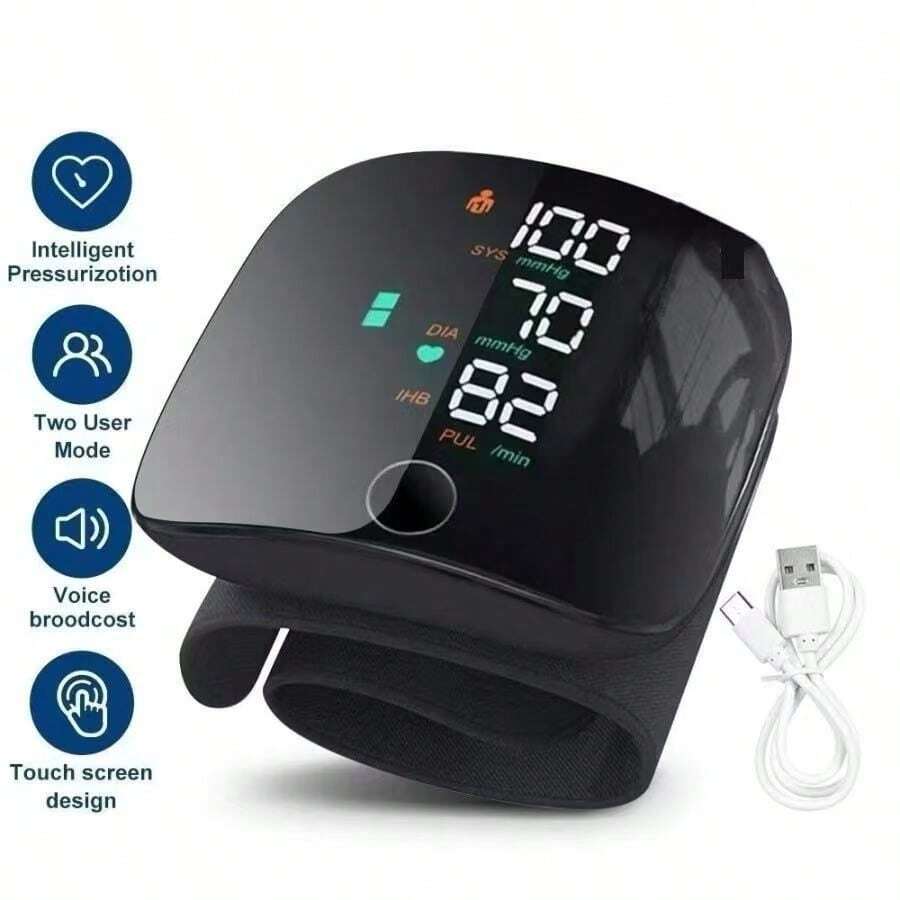 Monitor De Pressão Arterial De Pulso Recarregável Alta BP Esfigmomanômetro preto rapido - Multicolorido - Visão 1