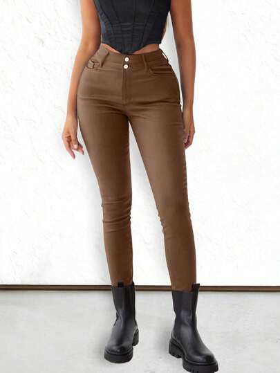 Apperloth A High Waist PU Leather Skinny Trousers