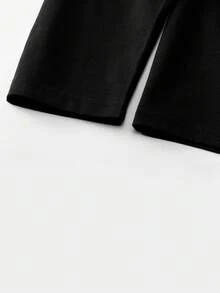 女士简约纯黑色叠穿长袖宽松百搭休闲日常通勤街头Y2K撞色字母卡通水手可爱双面印花罗纹长袖上衣T恤 - 黑色 - 查看 5