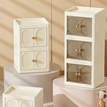 New Foldable Makeup Box, Cosmetic Storage Box, Drawer-Style Desktop Storage Cabinet, Dressing Table Storage Box, Large Capacity, Ideal Gift For Halloween And Thanksgiving. - Apricot 3 Layers - View 6