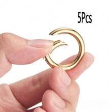 5个金属弹簧O型环夹登山扣卡扣锌合金弹簧O型环圆形弹簧卡扣登山扣夹扣登山扣，适用于钥匙扣、包包、钱包 - 金色 - 查看 10