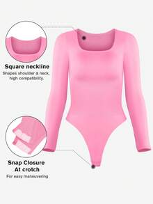 1 bộ áo liền quần nữ không đường may, tay dài, cổ tròn, thiết kế dây mảnh phía sau, giúp phẳng bụng, định hình vóc dáng, thắt eo. - Hồng - Xem 3