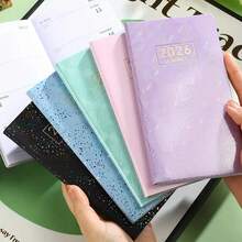 1 pieza Planificador semanal con portada de estrellas y colores A7 tamaño 2026, 64 hojas/128 páginas, calendario de cuero fino, incluye planificación anual, mensual y diaria, adecuado para regalos de vacaciones y uso diario, agenda de bolsillo portátil, ideal para regalos de Año Nuevo