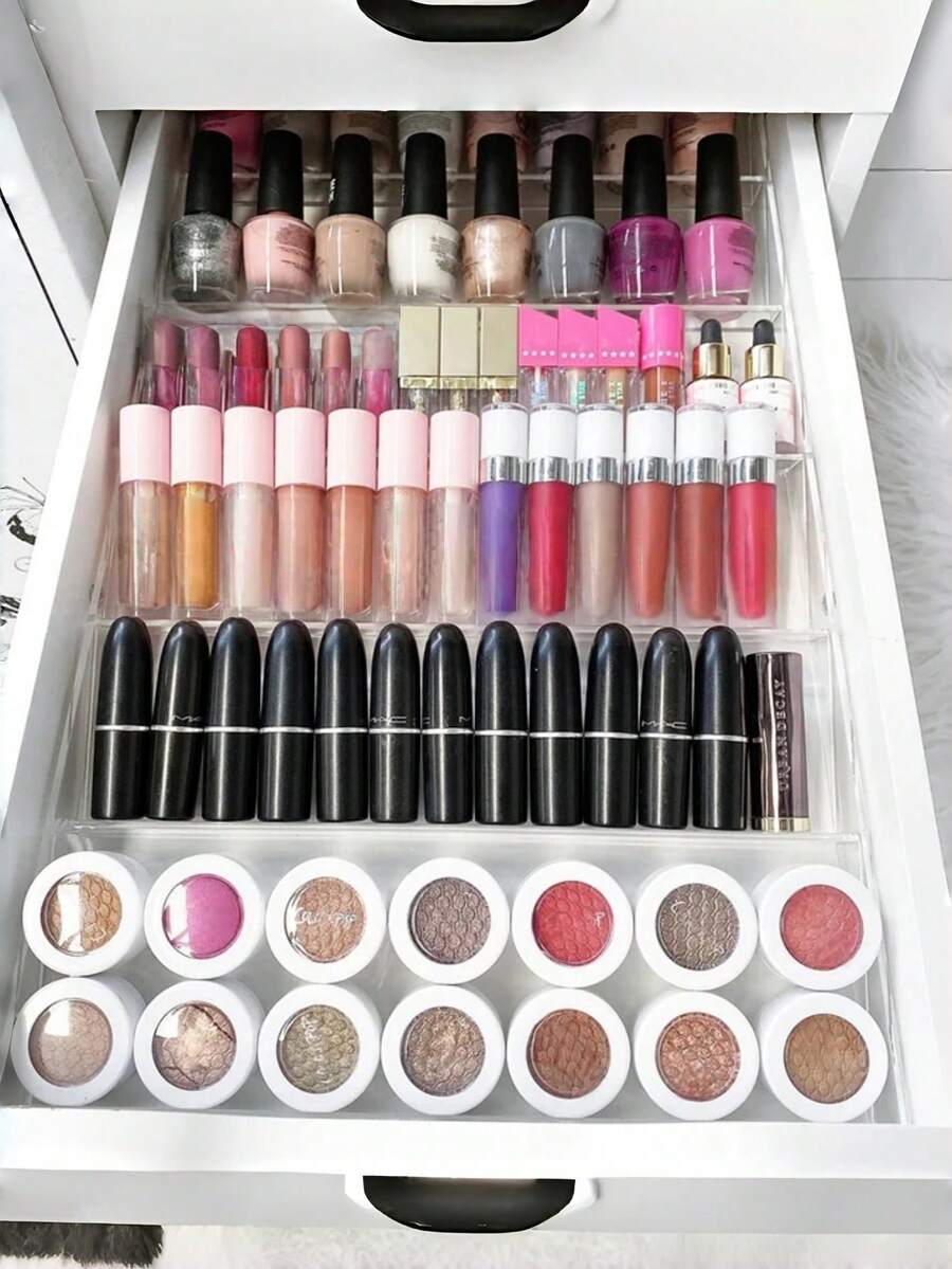 1pc/1set(4pcs) Acrylic Multi-Function Drawer Type Makeup Organizer Box, Vanity Drawer Storage Rack, Spice Jar Organizer, Kitchen Countertop Storage Rack, Suitable For Storing And Organizing Cosmetics, Spice Jars, Perfumes And Seasonings; Great For Bedroom, Bathroom, Kitchen, Vanity And Dresser Drawers