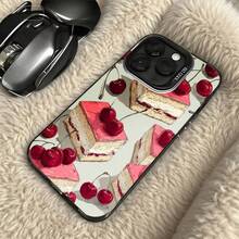 Funda de Teléfono Patrón de Pastel de Cereza Transparente Clara  14 Pro Max  13 Pro  12  Galaxy S23 S22 S21 Opción de Regalo Ideal para Todas las Estaciones - Negro - Ver 5