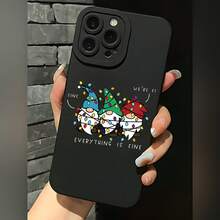2026 nueva funda de teléfono mate, funda de teléfono con gnomos lindos usando gorros navideños y luces, texto "Todo está bien" para  17 14 Pro Max  17 13  17 12  Galaxy S23 S22 S21 funda de protección para teléfono, funda de pareja, regalo para novio novia, regalo de vacaciones - Blanco antiguo - Ver 1