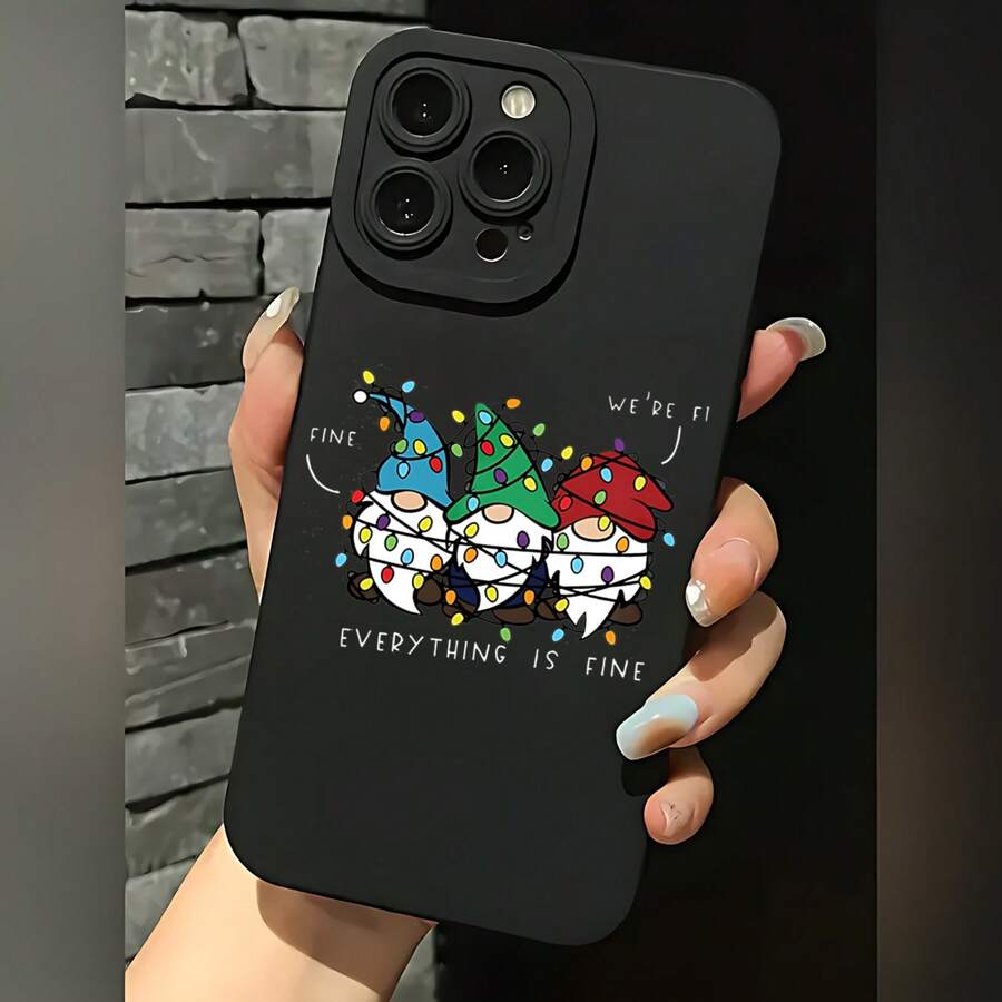 2026 nueva funda de teléfono mate, funda de teléfono con gnomos lindos usando gorros navideños y luces, texto "Todo está bien" para  17 14 Pro Max  17 13  17 12  Galaxy S23 S22 S21 funda de protección para teléfono, funda de pareja, regalo para novio novia, regalo de vacaciones - Blanco antiguo - Ver 1