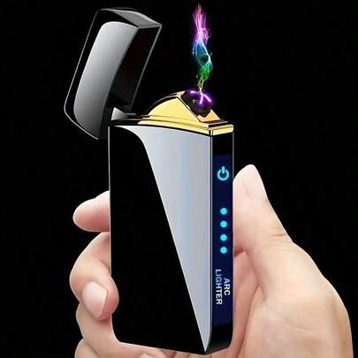 Double Arc Windproof Flameless Fingerprint Touch Lighter With LED Battery Display, USB Touch Metal Plasma Lighter, Men's Gift