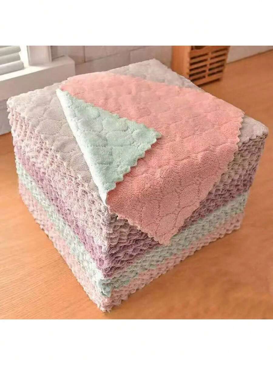 5 piezas de paños de limpieza XL de colores aleatorios, gruesos, suaves, de secado rápido y sin aceite, toallas de microfibra fáciles de limpiar, ideales para la cocina, el restaurante, la mesa, el lavado de autos y el pulido, cocina, baño, hogar, artículos del hogar - Multicolor - Ver 1
